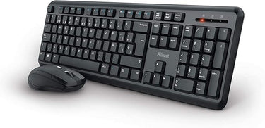 Trust Ymo Pack Teclado y Ratón Inalámbrico - Disposición QWERTY Español, Botones Silenciosos, 13 Teclas de Office y Multimedia, Un Receptor USB, Windows, Mac, PC, Ordenador Portátil, Negro